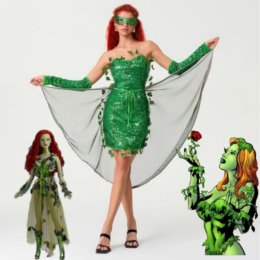 Poison Ivy Green Sequin Cosplay Costume Dress